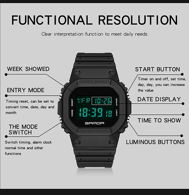 SANDA Fashion Top Brand G Style Digital Men's Watch Luxury Military Sport Waterproof Alarm Stopwatch Clock Men Relogio Masculino