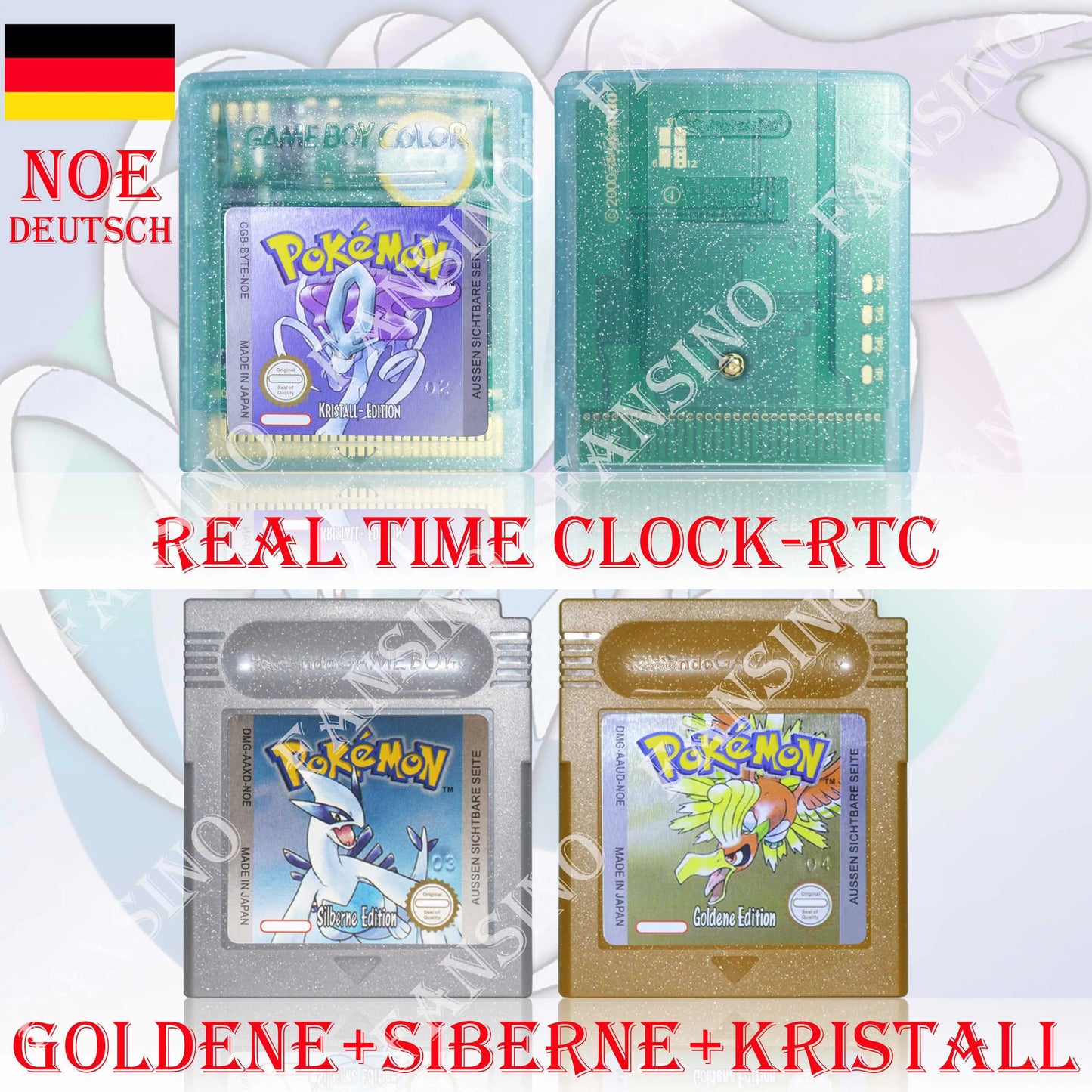 GB/GBC Real Time Clock Pokemon Crystal/Gold/Silver Version Video Game Cartridge with Battery USA/NOE/FRA/ESP/ITA Version