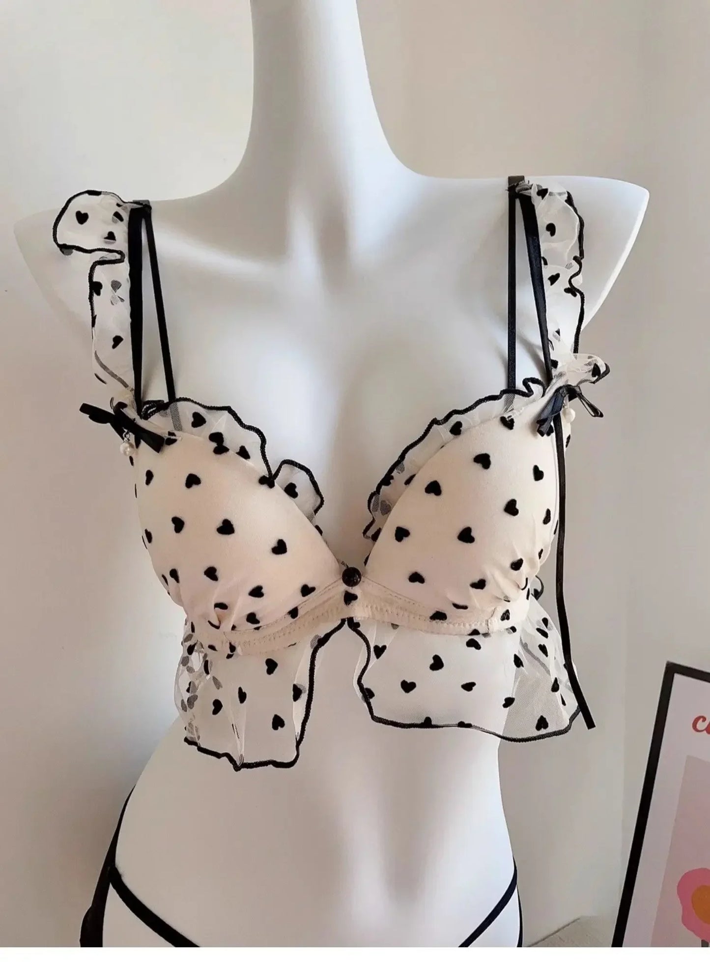 BANERDANNI Simple Light Luxury Love Printed Lace Underwear Set Women's Small Breasts Gather Sexy Pure Desire Sweet Bra Cute Bra