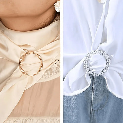4-piece Elegant Scarf Buckle Set - Zinc Alloy Metal Circular Shirt Clip, Dress and Scarf, Women's Fashion Accessories