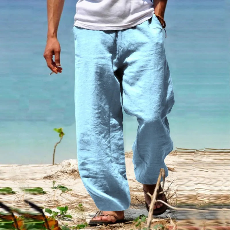 2024 Spring/Summer New Men's Cotton Pants Summer Fashion Casual Solid Color Loose Plus Size S-5XL Jogger Trousers