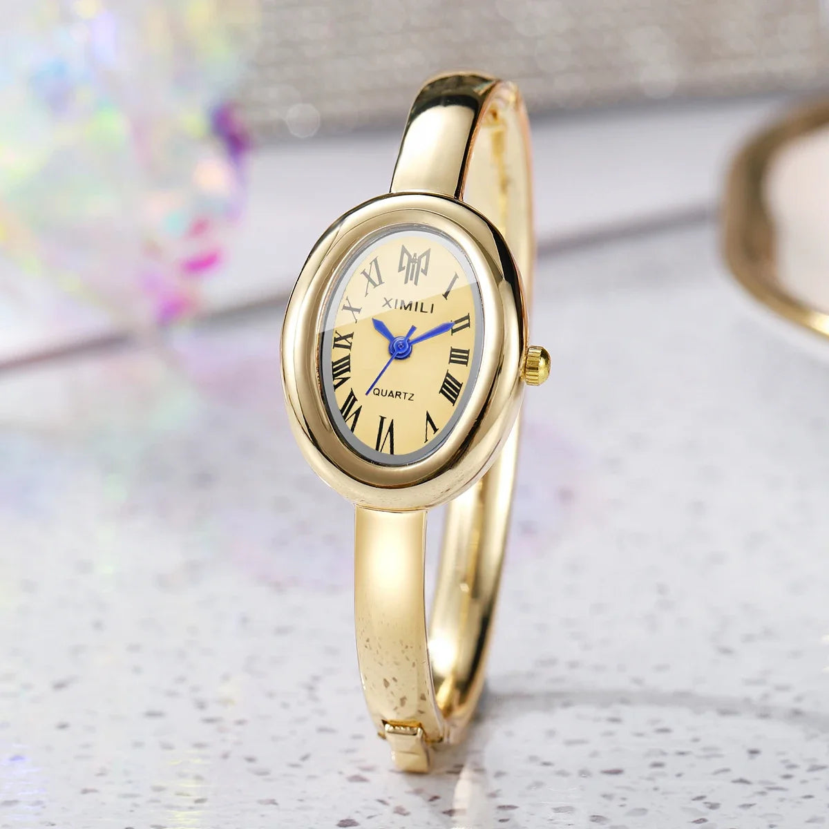 2PCS Elegant Oval Roma Dial Women Quartz Watches Set Fashion Bracelet Bangle Ladies Wristwatch Reloj Mujer Girls（Without Box）