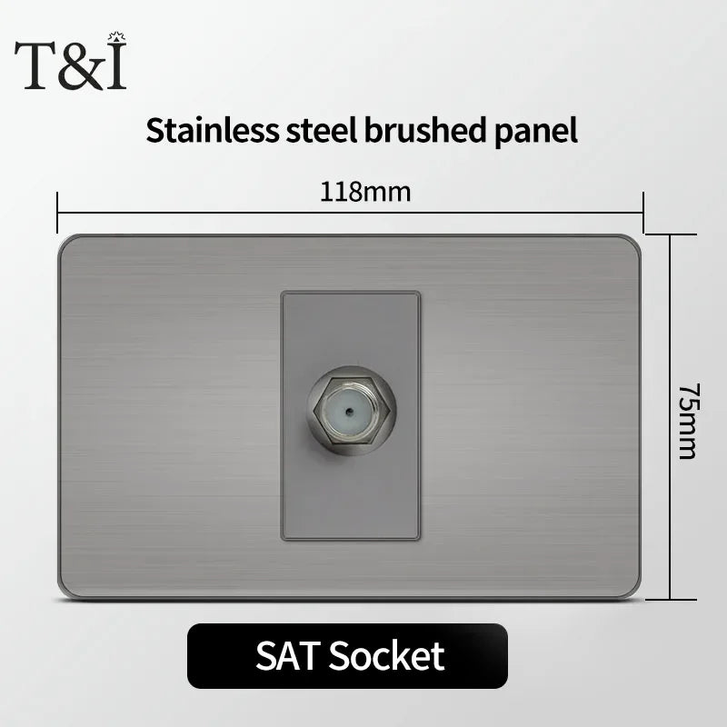 118 US Mexico Grey Stainless Steel Brushed 2way Electrical Light Switch Home Wall Socket Plug Double USB Type-C Power Outlet