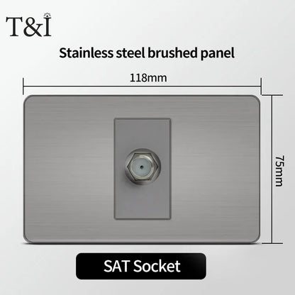 118 US Mexico Grey Stainless Steel Brushed 2way Electrical Light Switch Home Wall Socket Plug Double USB Type-C Power Outlet