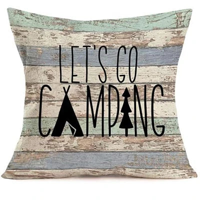 Retro Wood Home Decoration Pillowcase Happy Camper Decoration Pillow Cover Linen Square Cushion Cover