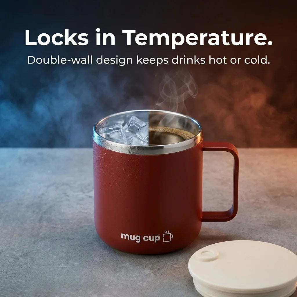 Double Wall Insulated Coffee Cup Outdoor 304 Stainless Steel Coffee Mug With Handle&Sliding Lid 400ML Sealed Thermal Water Cup