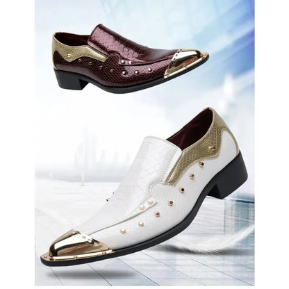 Handmade Red Men's Crocodile Leather Shoes Metal Pointy Toe Business Dress Suit Men Shoe Oxfords Flats Zapatos De Hombre