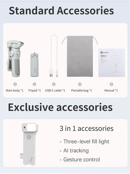 FeiyuTech VB4 Face Tracking Cell Phone Gimbal Stabilizer for Vlogging iPhone 17 Pro Max Samsung Galaxy, Built-in Selfie Stick
