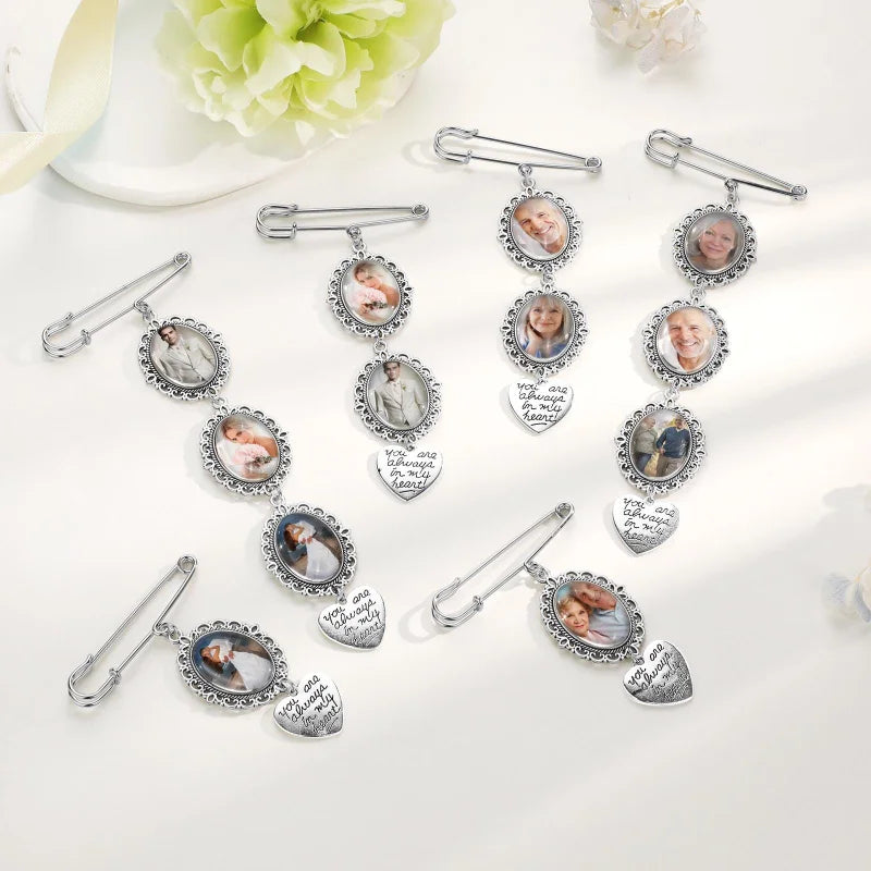 Custom Bride's Commemorative Bouquet Pendant with a Memorial Photo, Bouquet Memory Pendant, Oval Commemorative Pin with Picture