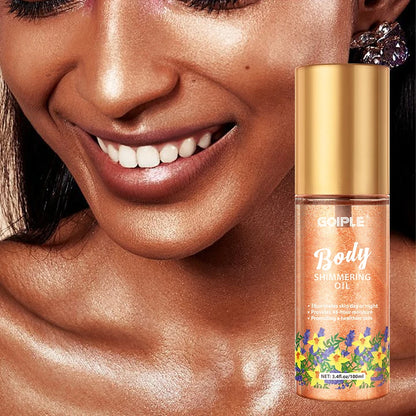 GOIPLE Body Shimmering Oil Long Lasting Moisturizing Gold Bronze Contour Brightener Non-sticky Liquid Body Glitter Care Products