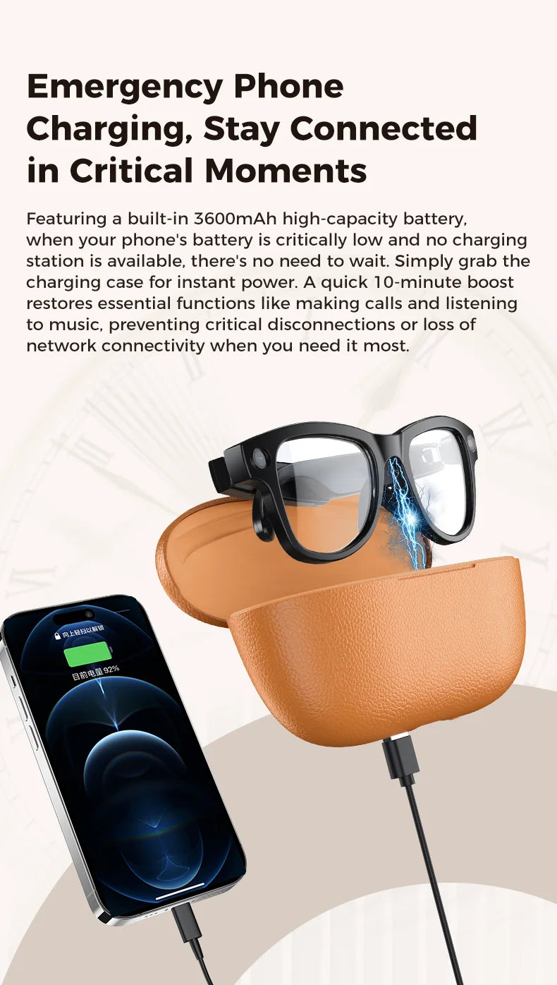 2026 Smart AI Glasses 4K HD Camera M02 Ultra ChatGPT 3600mAh Charging Case Power Bank 32GB Translation Music Video Sunglasses