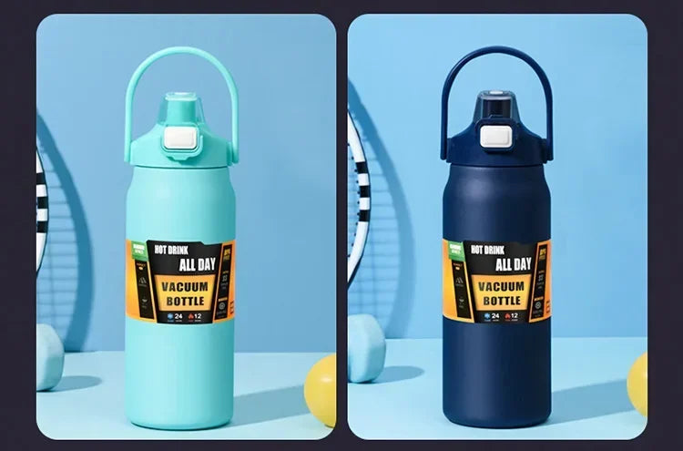 304 Stainless Steel Vacuum Thermos, Portable Outdoor Sports Water Bottle with Straw Cold Hot