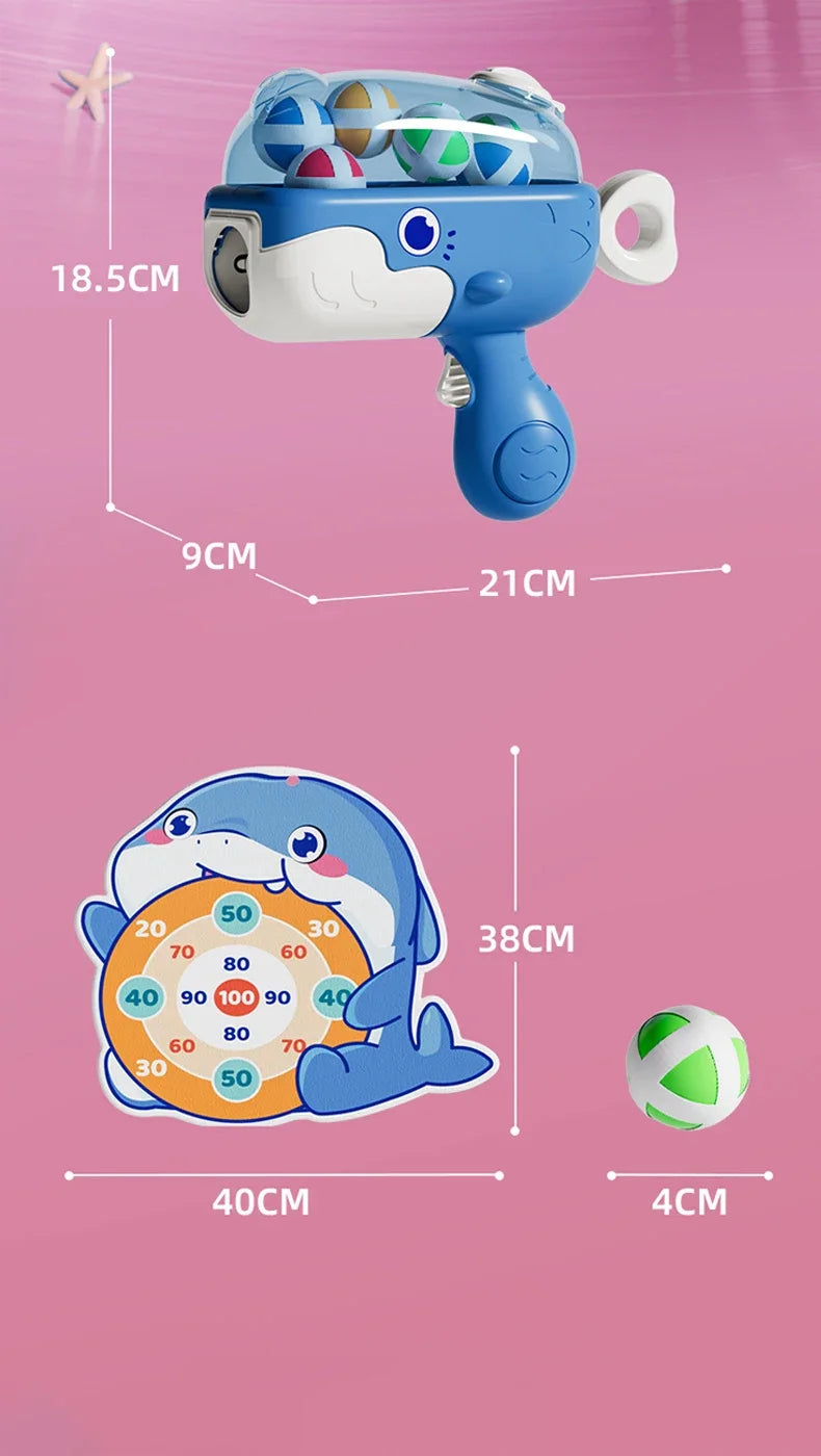 Whale Sticky Ball Throw Toy Set Kids Shooting Ball Gun Dart Board Target Soft Bullet Outdoor Indoor Game Gifts For Girsl Boys