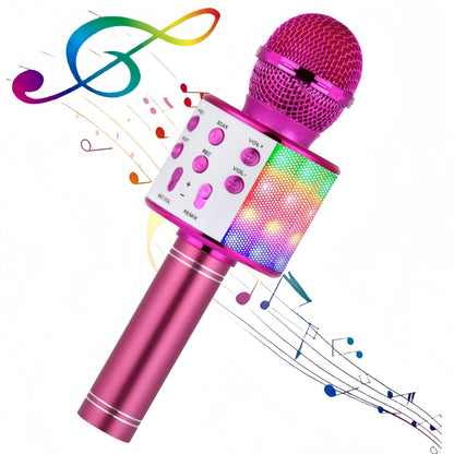 Handheld Bluetooth Microphone Speaker, 5 Voice Changer (Kid/Male/Female/Electronic), HIFI Sound, LED Light,  Portable KTV