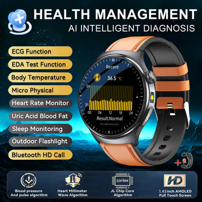 2026New Nursing Grade Health Smartwatches For Men Women Precision Detection Heart Rate Blood Fats Uric Acid ECG+PPG Smart Watch