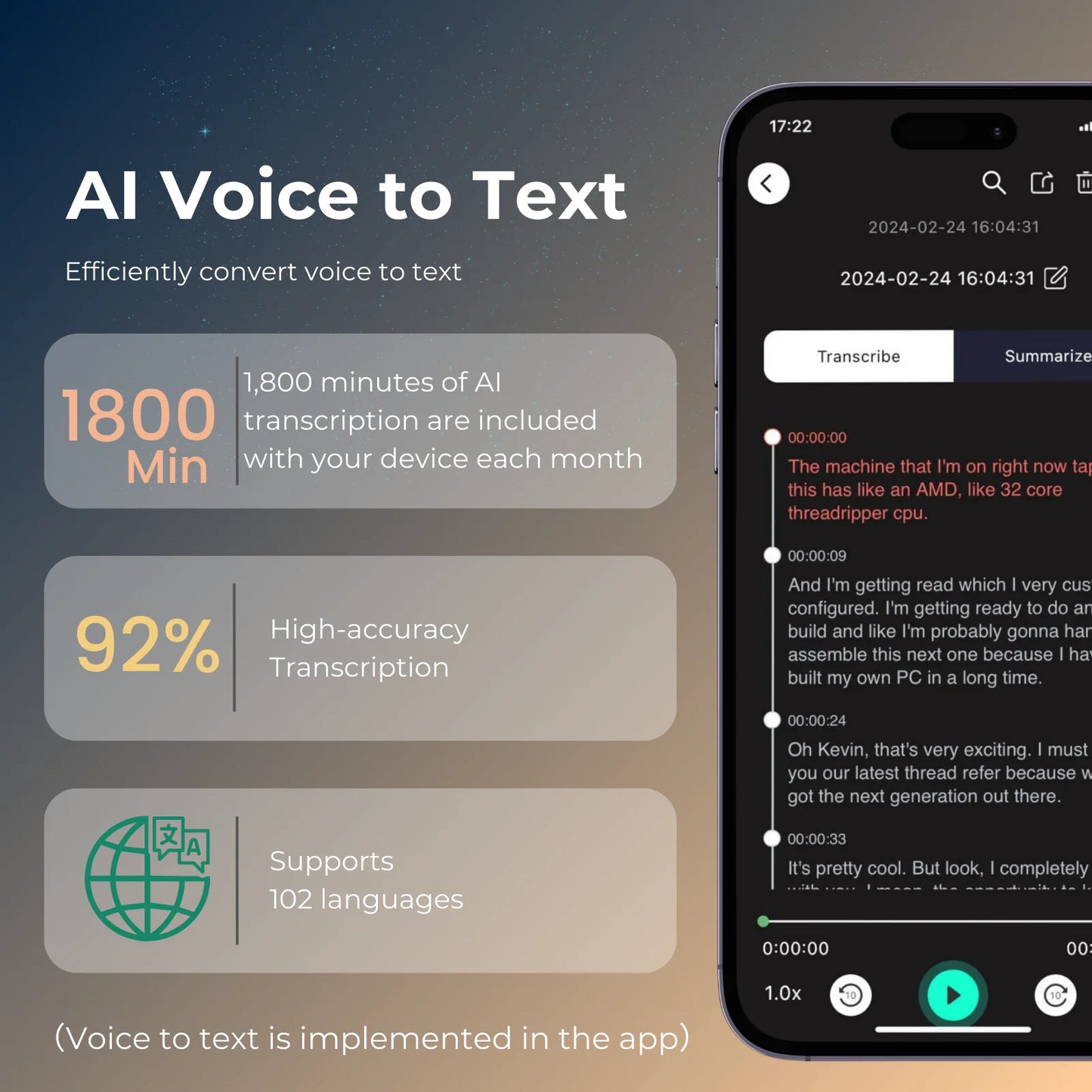 AI Voice Recorder transcription, Translation, Summary, Mind Mapping, Voice Activation 64GB Aluminum Dictaphone [AI Version]