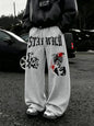 Men Wide Leg LA Skeleton Spider Sweatpants 100% Polyester Stay Wild Gothic Print Baggy Y2K Drawstring Casual Jogger Pants