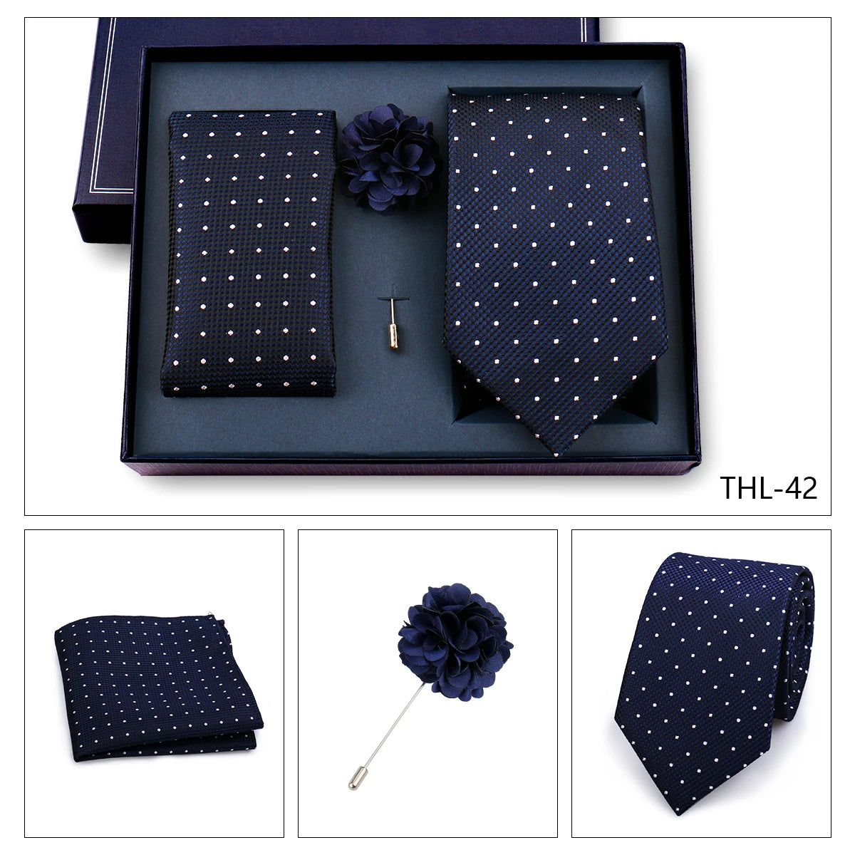 Elegant Ties For Men Classic Paisly Neck Tie Pocket Square Brooch Set With Gift Box Mens Business Wedding Suit Accessories