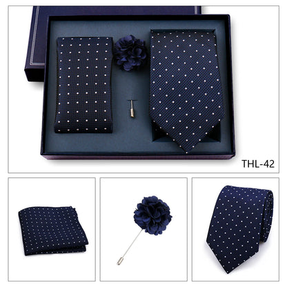 Elegant Ties For Men Classic Paisly Neck Tie Pocket Square Brooch Set With Gift Box Mens Business Wedding Suit Accessories