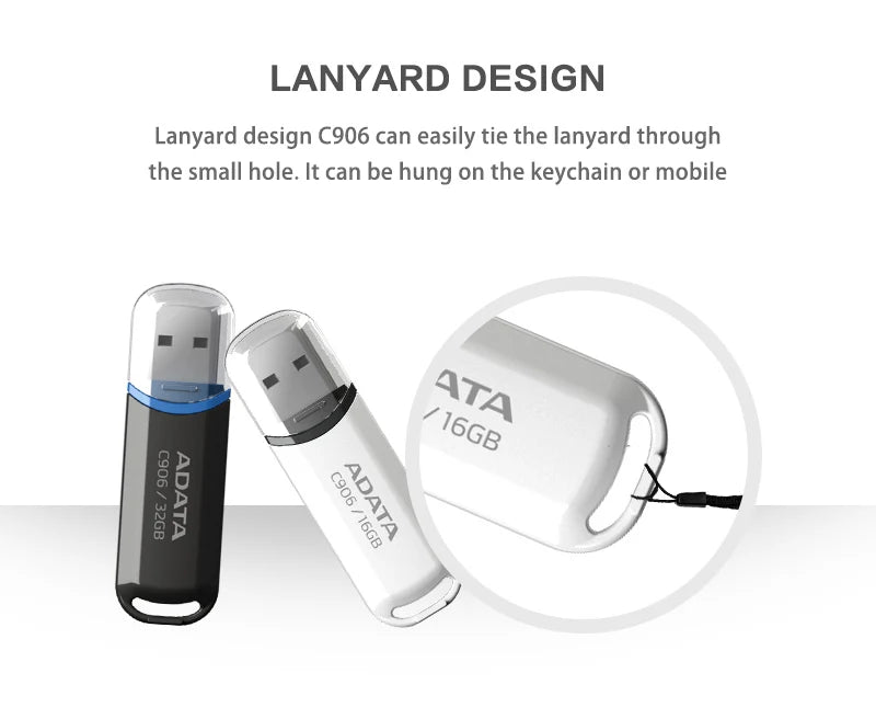 ADATA USB 2.0 Flash Disk C906 Memory Stick 8GB 16GB 32GB 64GB USB Flash Drive White Black Mini Portable Pen Drive For Computer