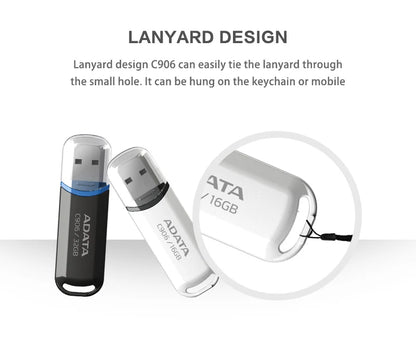 ADATA USB 2.0 Flash Disk C906 Memory Stick 8GB 16GB 32GB 64GB USB Flash Drive White Black Mini Portable Pen Drive For Computer