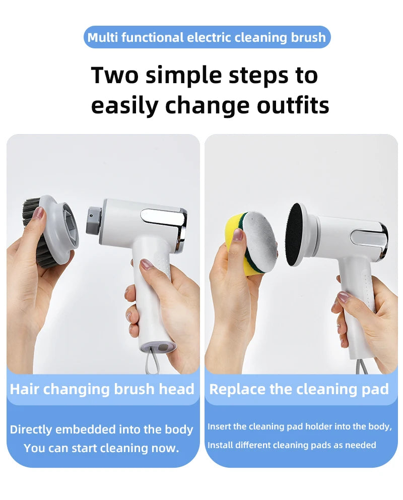 4-in-1 Electric Cleaning Brush IPX7 Waterproof Multi-Functional Wireless Handle Rechargeable Portable Brush For Bathroom Kitchen