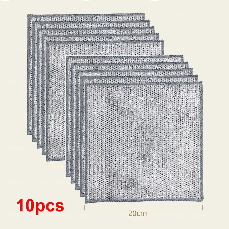 20/5Pcs Thickened Steel Wire Cleaning Cloth Non-Scratch Double-layer Iron Microfiber Mesh Dishrag Washing Pot Rags Kitchen Towel