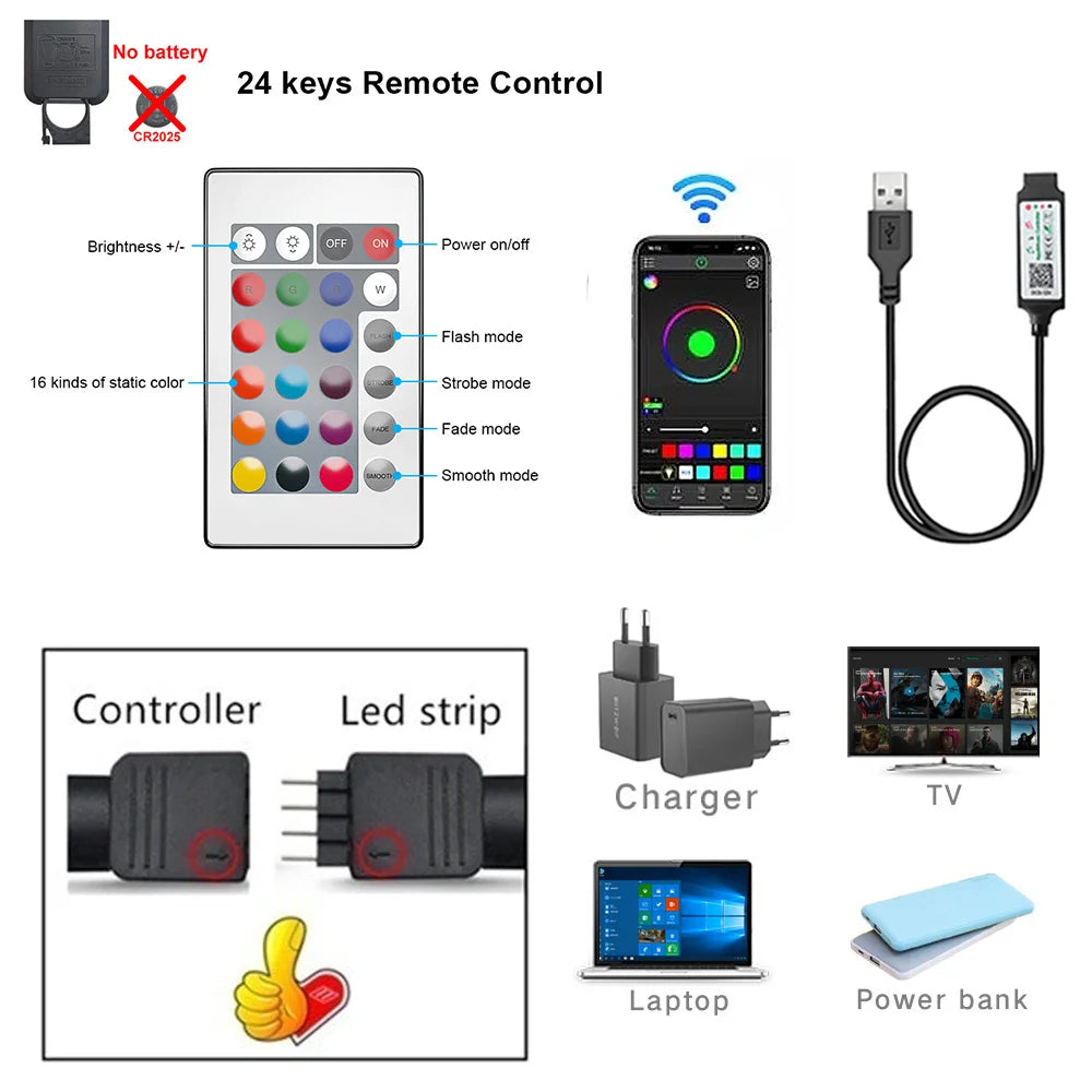 USB 5V LED Lights for TV with APP Control Flexible Ribbon Tape RGB5050 30leds/m TV LED Backlight Room Bedroom Decor Lighting