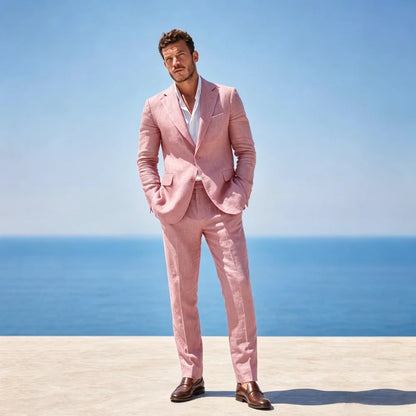 Linen Men Suits for Summer Beach Wedding 2 Pieces Separates Jacket Pants Casual Outfit for Party Groom Guest Suits for Men 2026