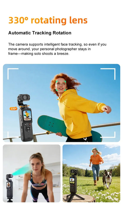 4K Vlog Action Camera 330° Face Tracking 18x Zoom 2400mAh Battery Gimbal Stabilizer 1.72 Inch Touch Screen WiFi Sports Cam