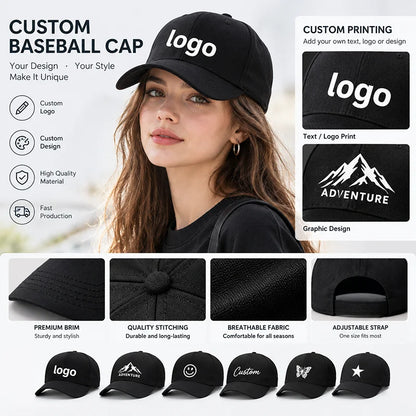 Customized Printed Logo DIY Baseball Cap Unisex Adjustable Men Women Sport Trucker Hat Solid Color Personalized Caps