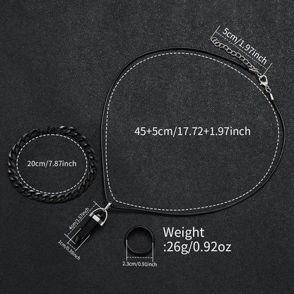 4PCS Fashion Men Business Watches Jewelry Set Casual Arabic Dial Male Leather Strap Quartz Wristwatch Reloj Hombre (Without Box)
