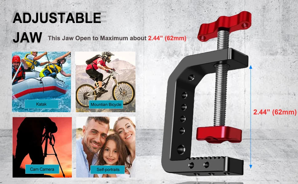 Lanxire C Clamp Camera Clamp Mount with 1/4’’ and 3/8’’ Threaded Holes - 2.44 Inch Jaw Opening - Max Load 12lb/5kg