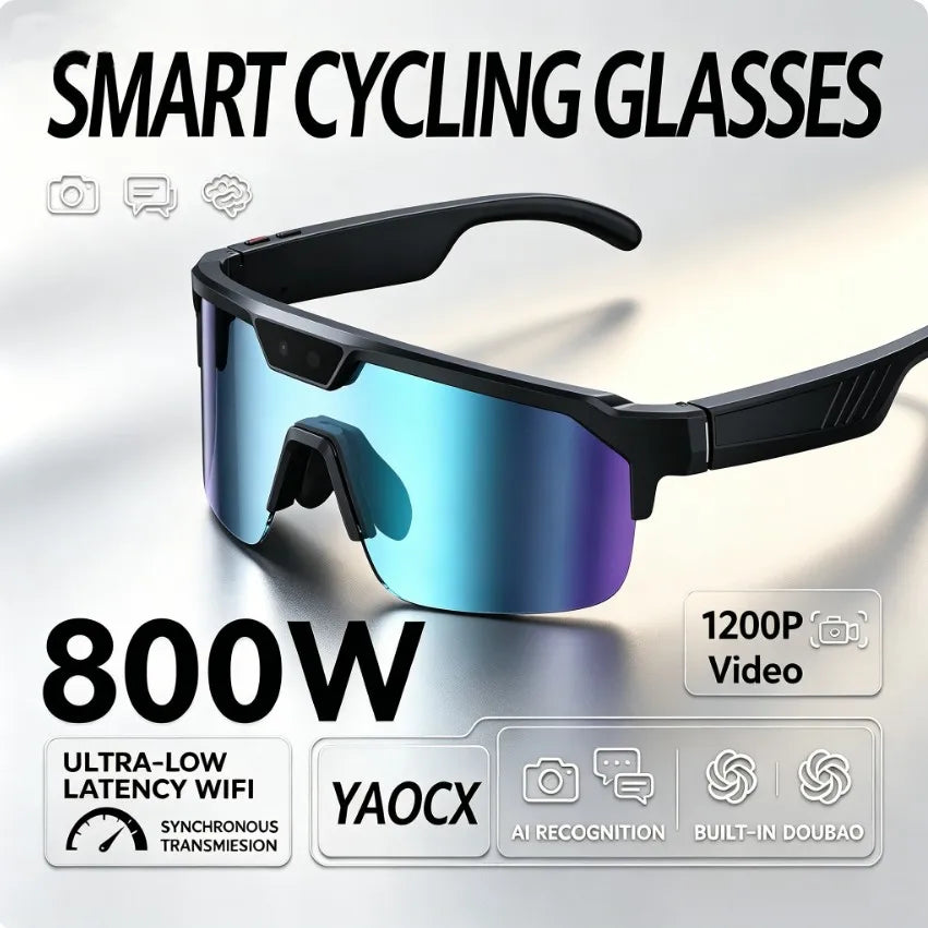 2026 Cycling Glasses with 800W HD Camera UV Protection Voice Assistant AI Translation Bluetooth Wireless Calling Cycling Glasses