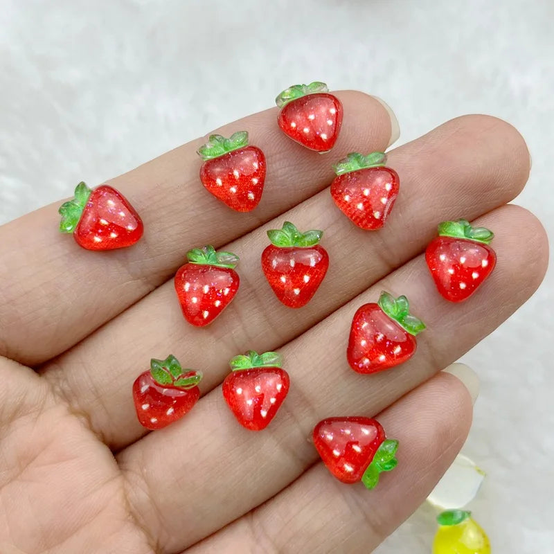 50Pcs New Cute 7-11mm Mini Strawberry, Cherry, Grape, Watermelon Series Resin Flatback Ornament Jewelry Making Manicure Hairwear