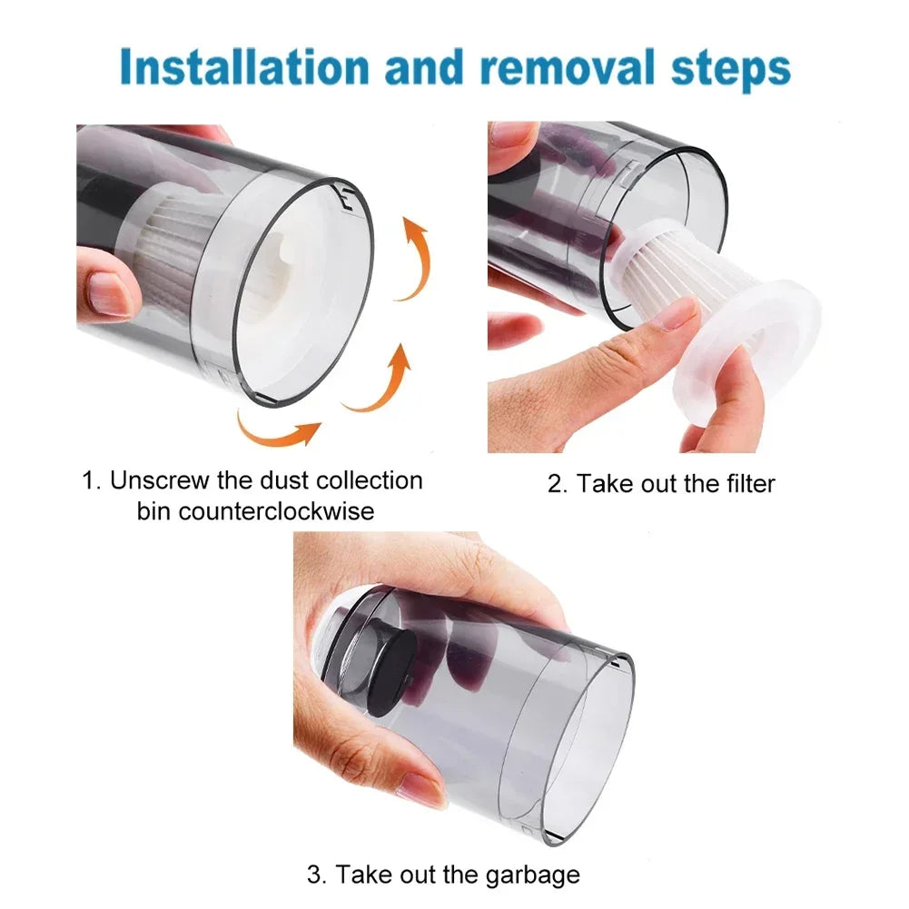 5pcs Car Vacuum Cleaner Filter Wireless Handheld Dust Collector Washable  Air Filter Cartridge Repeatable Applicability Interior