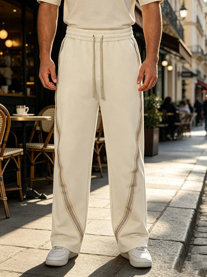 Men Striped Side Track Pants Elastic Drawstring Waist Sweatpants Straight Leg Joggers Streetwear Loose Sport Pants Daily Workout