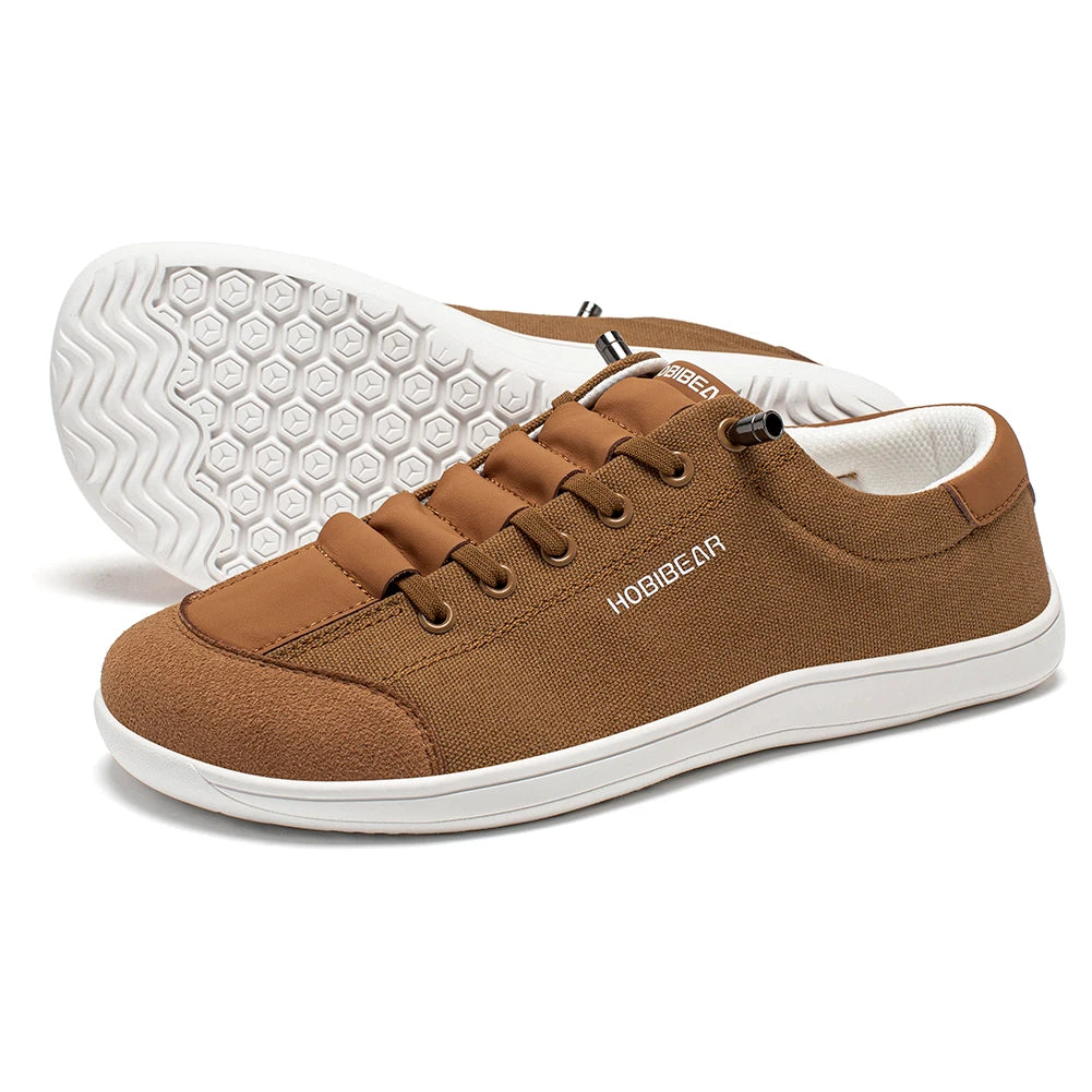 HOBIBEAR Wide Toe Barefoot Shoes for Unisex Minimalist Canvas Sneakers Lightweight Adjustable Slip On Walking Shoes