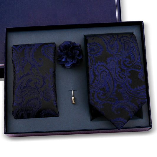 Elegant Ties For Men Classic Paisly Neck Tie Pocket Square Brooch Set With Gift Box Mens Business Wedding Suit Accessories