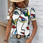 Summer Breathable Women's Fashion Short Sleeve T-Shirt Funny 3d Abstract Face Printed T-Shirts 2024 New Round Neck Tops Tees