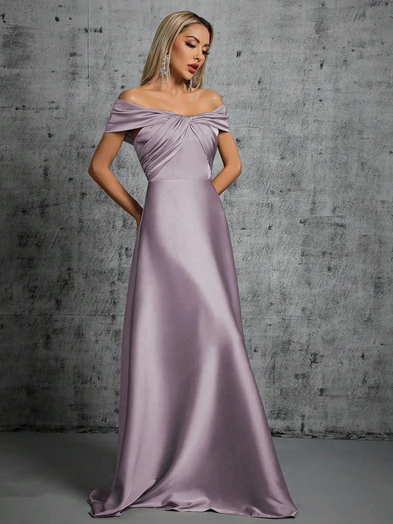 Mgiacy Line neck irregular cross pleated satin gown ball dress Party dress bridesmaid dress