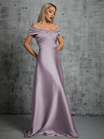 Mgiacy Line neck irregular cross pleated satin gown ball dress Party dress bridesmaid dress