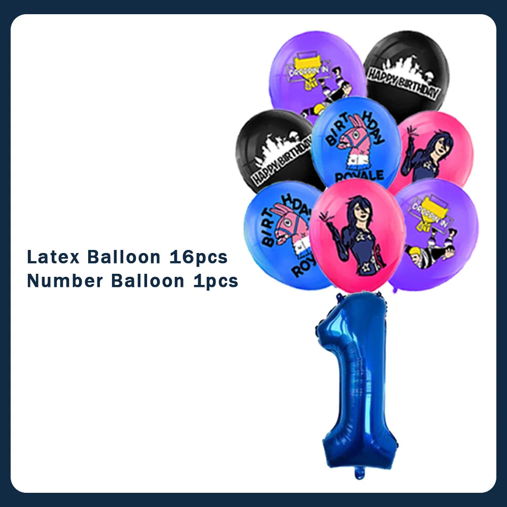 Fortnite Theme Birthday Party Decorations Shooting Game Balloon Cup Plate Tablecloth Banner Baby Shower Kid Favors Supplies Gift
