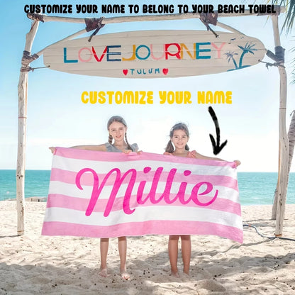 Personalized Striped Beach Towel Custom Name/Logo Microfiber Towel Thin Quick Dry Absorbent for Beach Swimming Yoga Bath Sports