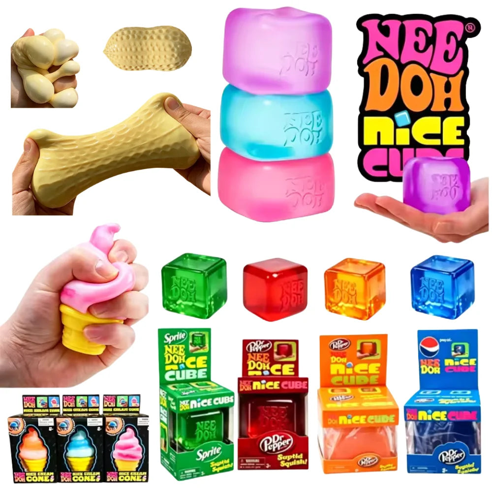 Schylling NeeDoh Ice Cream Cone & Nice Cube Squeeze Fidget Toy Surprise Stress Relief Desktop Ornament Party Gift