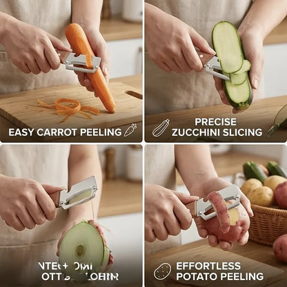 Multifunctional Vegetable Peeler with Sharp Stainless Steel Swivel Blade Wooden Handle and Bottle Opener for Kitchen Fruits