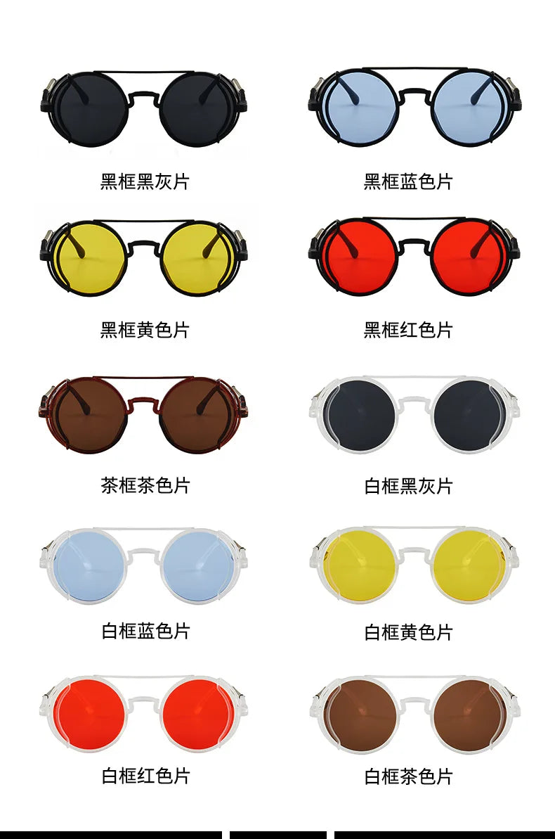 Klasyczne gotyckie okulary przeciwsłoneczne Steampunk Luksusowa marka Projektant Wysokiej jakości męskie i damskie retro okrągłe okulary przeciwsłoneczne z oprawką z PC