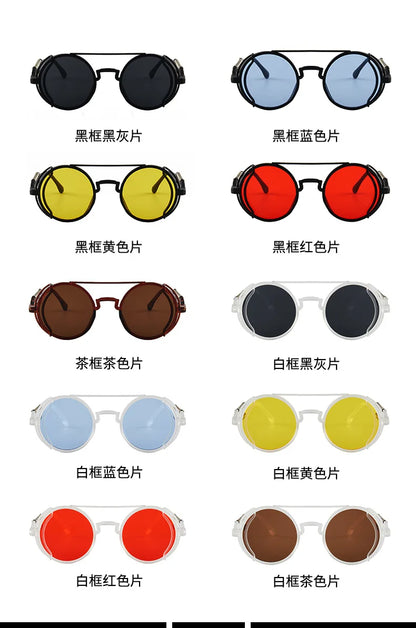 Klasyczne gotyckie okulary przeciwsłoneczne Steampunk Luksusowa marka Projektant Wysokiej jakości męskie i damskie retro okrągłe okulary przeciwsłoneczne z oprawką z PC