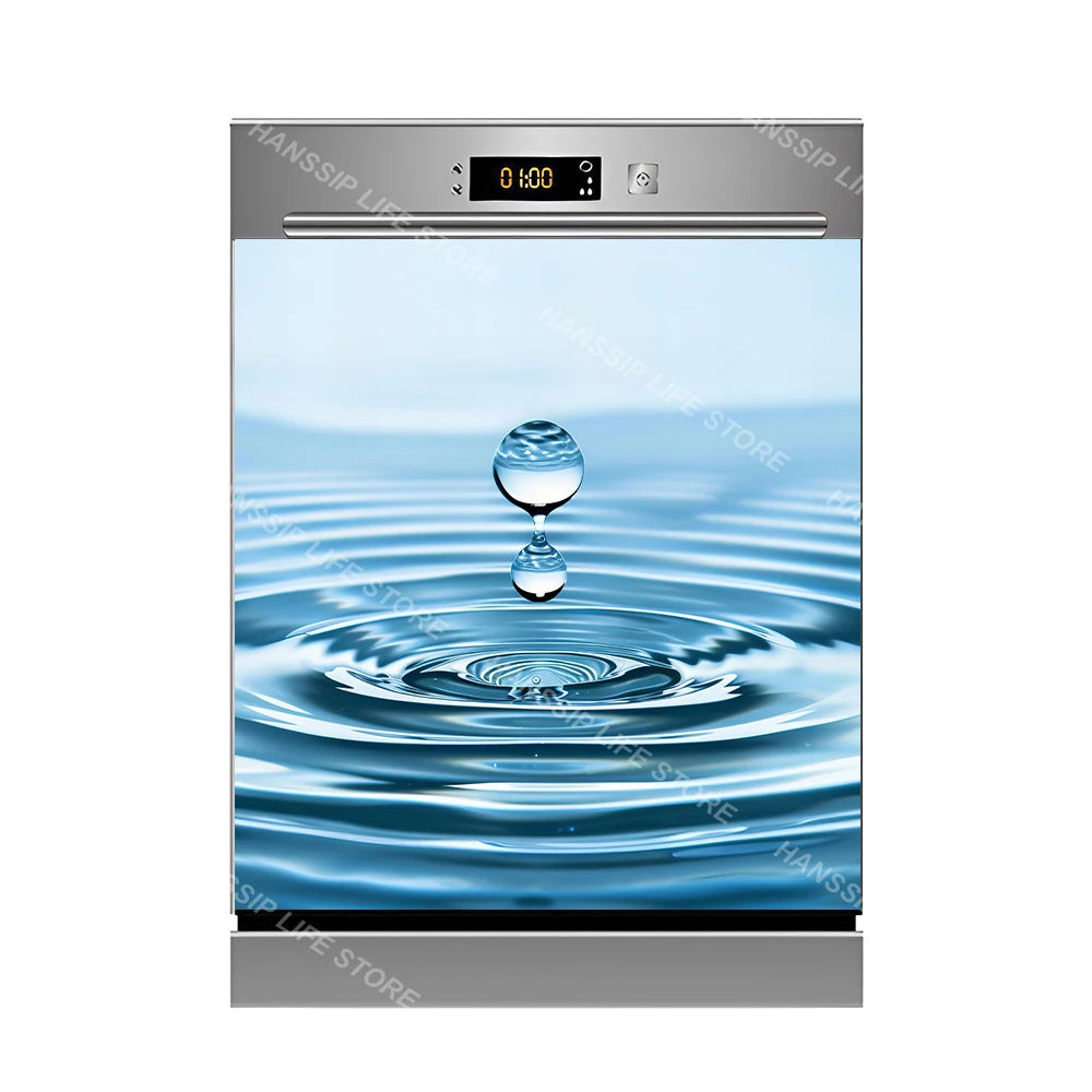 Water Splash Delicious Fruit Printed Dishwasher Sticker Wallpaper Kitchen Waterproof Dishwashing Cabinet Cover Decal Poster