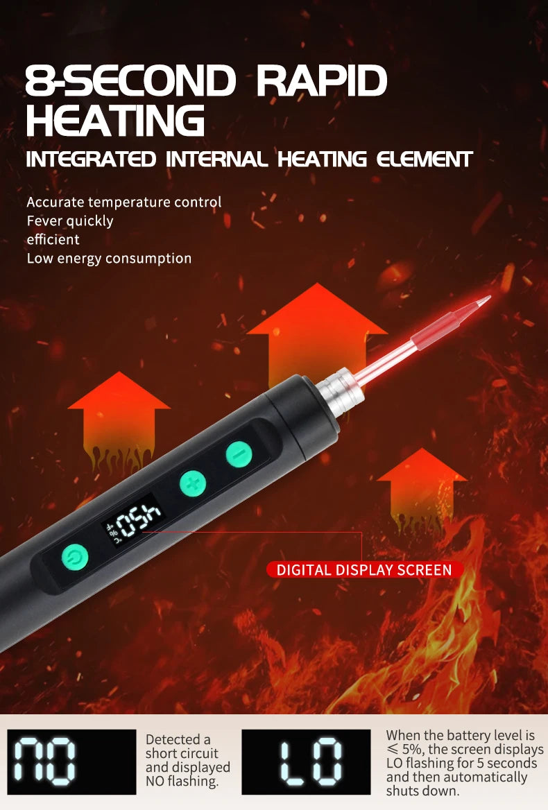 New Cordless USB Soldering Iron 1100mAh Rechargeable Digital Display Adjustable Temperature Portable Welding Iron Kit with 3 Tip